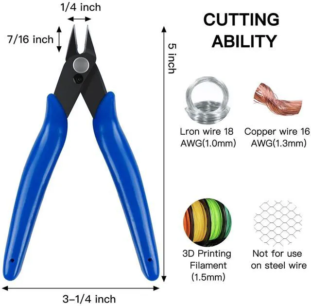 Alt view image 2 of 7 - 2pcs Blue 5" Micro Flush Cutters for Electronics Crafts | Spring loaded wire snips, for electronics, soft copper, jewelry making and precision cutting tasks