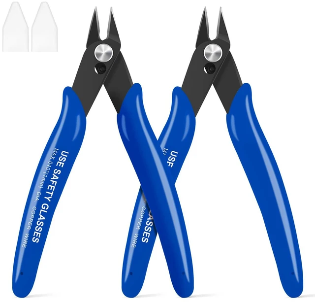 Main image of 2pcs Blue 5" Micro Flush Cutters for Electronics Crafts | Spring loaded wire snips, for electronics, soft copper, jewelry making and precision cutting tasks