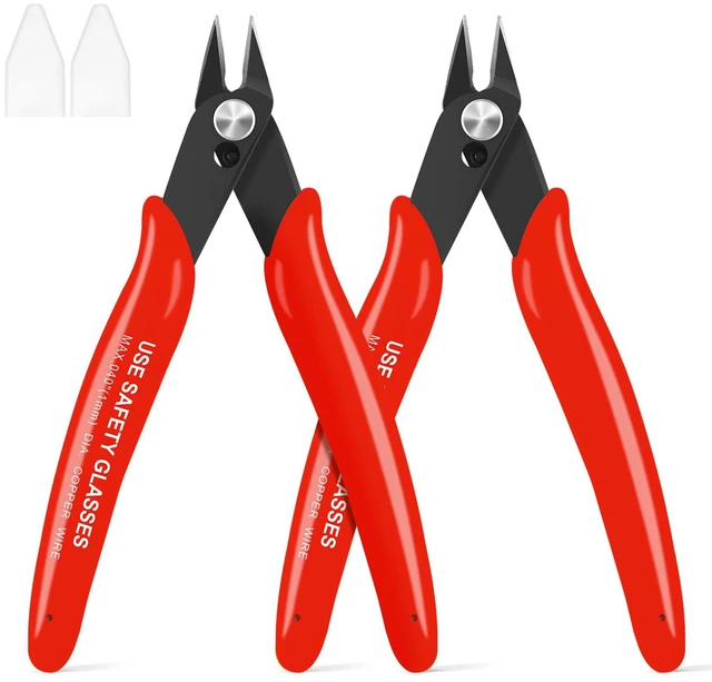 Main image of 2pcs Red 5" Micro Flush Cutters for Electronics Crafts | Spring loaded wire snips, for electronics, soft copper, jewelry making and precision cutting tasks