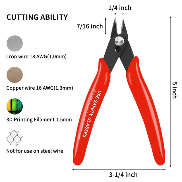 Alt view image 2 of 7 - 2pcs Red 5" Micro Flush Cutters for Electronics Crafts | Spring loaded wire snips, for electronics, soft copper, jewelry making and precision cutting tasks