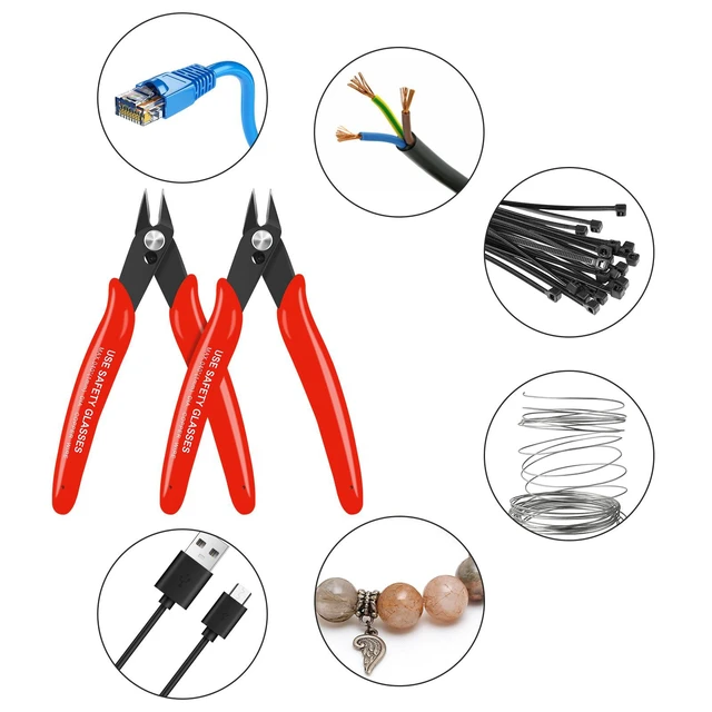 Alt view image 6 of 7 - 2pcs Red 5" Micro Flush Cutters for Electronics Crafts | Spring loaded wire snips, for electronics, soft copper, jewelry making and precision cutting tasks