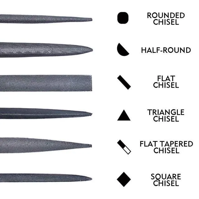 Alt view image 3 of 7 - MINI Needle File Set (Carbon Steel 6 Piece-Set) Hardened Alloy Strength Steel - Set Includes Flat, Flat Warding, Square, Triangular, Round, and Half-Round File(6'' Total Length)