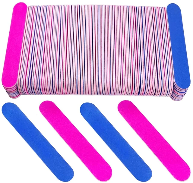 Main image of Emery Boards for Nails, 100 Pcs Nail Files for Nature Nails Small Disposable Double Sided Colorful Nail File Bulk for Home Salon Travel Size Mini Manicure Kit for Men Women Kids Wood Emory Pink/Blue