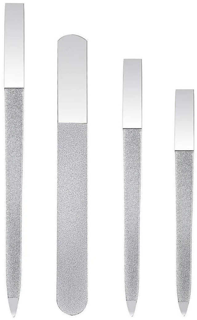 Main image of 4 Pcs Metal Nail File Diamond, Double-Sided, 5.9 Inch | Stainless steel, pointed and round tips, for fingernails, toenails, acrylic and natural nails, for salon home travel use