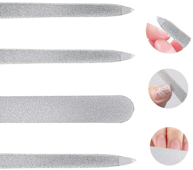 Alt view image 2 of 5 - 4 Pcs Metal Nail File Diamond, Double-Sided, 5.9 Inch | Stainless steel, pointed and round tips, for fingernails, toenails, acrylic and natural nails, for salon home travel use