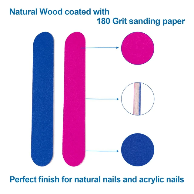 Alt view image 3 of 7 - Emery Boards for Nails, 100 Pcs Nail Files for Nature Nails Small Disposable Double Sided Colorful Nail File Bulk for Home Salon Travel Size Mini Manicure Kit for Men Women Kids Wood Emory Pink/Blue