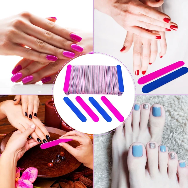 Alt view image 6 of 7 - Emery Boards for Nails, 100 Pcs Nail Files for Nature Nails Small Disposable Double Sided Colorful Nail File Bulk for Home Salon Travel Size Mini Manicure Kit for Men Women Kids Wood Emory Pink/Blue