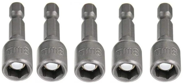 Main image of Set of 5 Magnetic Socket 8mm, 1/4" Hex Shank Drill Adapter for Nut Driver, Power Drills and Impact Socket Adapter, 42mm Length