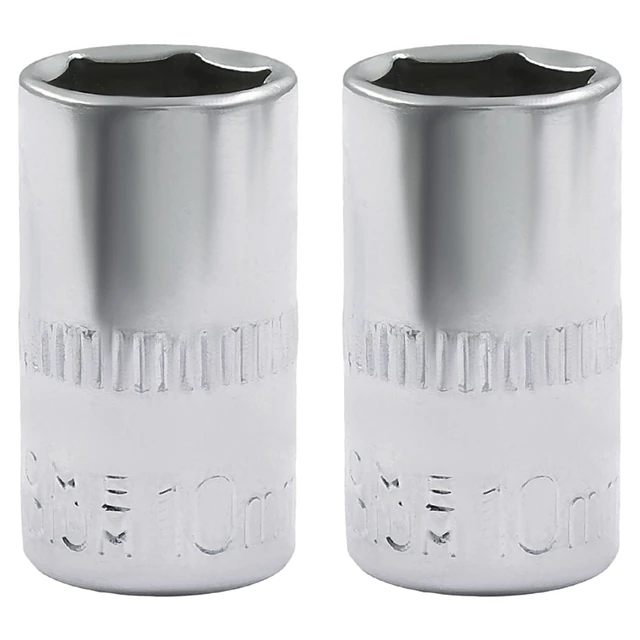 Alt view image 5 of 5 - 2 Pcs 1/4 Drive 10mm Shallow Socket, Cr-V Steel | 6-Point High Torque Grip, Mirror Polish Chrome Finish, For Auto Repair Construction DIY