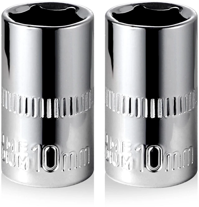 Main image of 2-Pc 10mm Shallow Sockets, 6-Point, 1/4-Inch Drive - Heavy Duty & Affordable Chrome Vanadium Steel, Fits Snap-on, Craftsman, DeWalt - Metric Standard Socket for Auto Repair, DIY & More