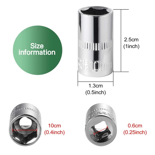 Alt view image 3 of 5 - 2-Pc 10mm Shallow Sockets, 6-Point, 1/4-Inch Drive - Heavy Duty & Affordable Chrome Vanadium Steel, Fits Snap-on, Craftsman, DeWalt - Metric Standard Socket for Auto Repair, DIY & More
