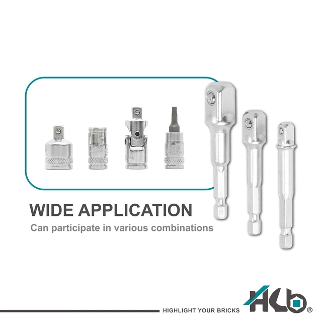 Alt view image 3 of 6 - HB 3-Piece Socket Adapter Set Hex Shank Impact Driver Drill Adapters | 1/4", 3/8", 1/2" Drive | Chrome Vanadium Steel with Spring-Loaded Detent Ball | Professional Tools Made in Taiwan