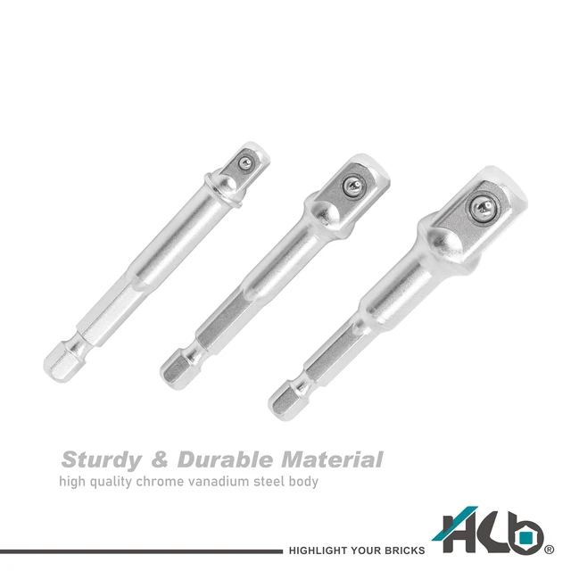 Alt view image 6 of 6 - HB 3-Piece Socket Adapter Set Hex Shank Impact Driver Drill Adapters | 1/4", 3/8", 1/2" Drive | Chrome Vanadium Steel with Spring-Loaded Detent Ball | Professional Tools Made in Taiwan