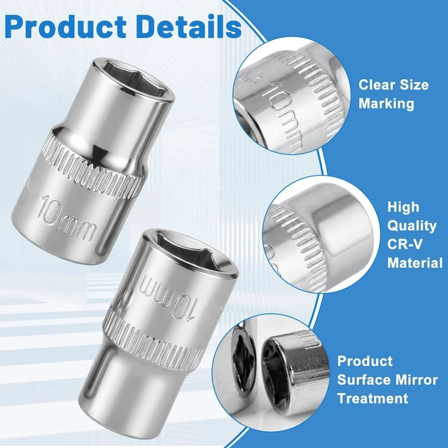 Alt view image 3 of 7 - 2 PCS 3/8" Drive 10mm Shallow Socket Set, 6-Point, Mirror Finish, Cr-V Steel