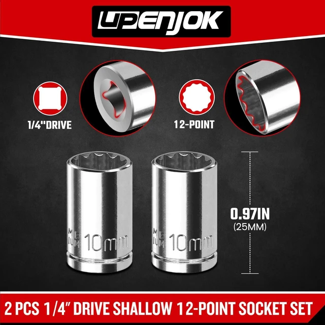 Alt view image 2 of 7 - 2PCS 1/4" Drive 10mm Socket Set, Shallow, Mirror Finish, Cr-V Steel, 12-Point