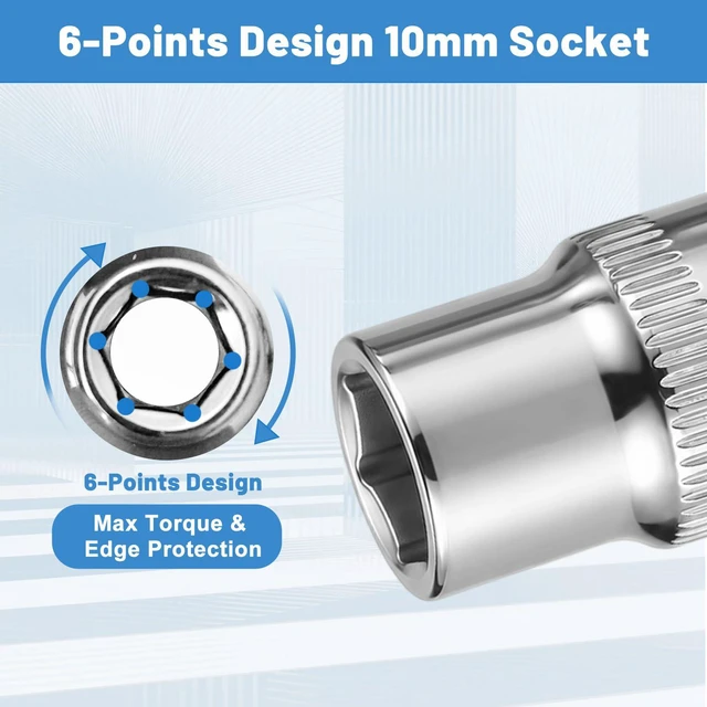 Alt view image 4 of 7 - 2 PCS 3/8" Drive 10mm Shallow Socket Set, 6-Point, Mirror Finish, Cr-V Steel
