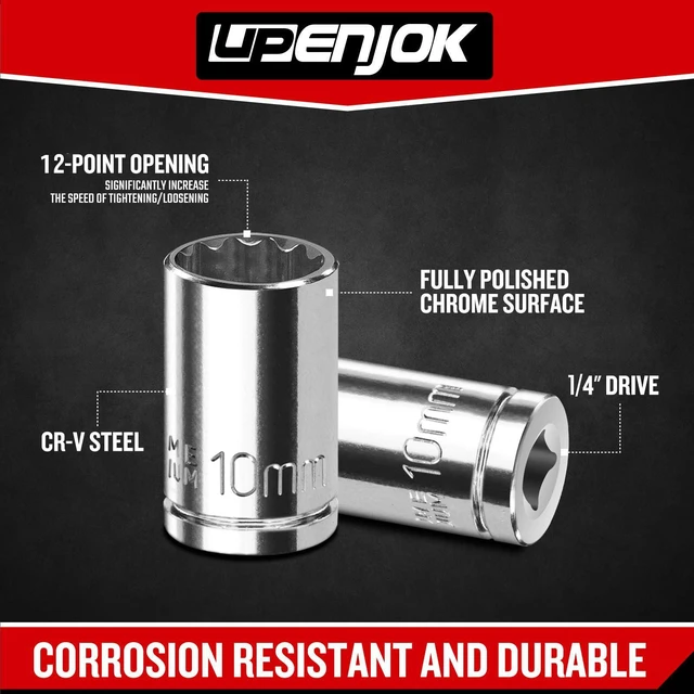 Alt view image 4 of 7 - 2PCS 1/4" Drive 10mm Socket Set, Shallow, Mirror Finish, Cr-V Steel, 12-Point