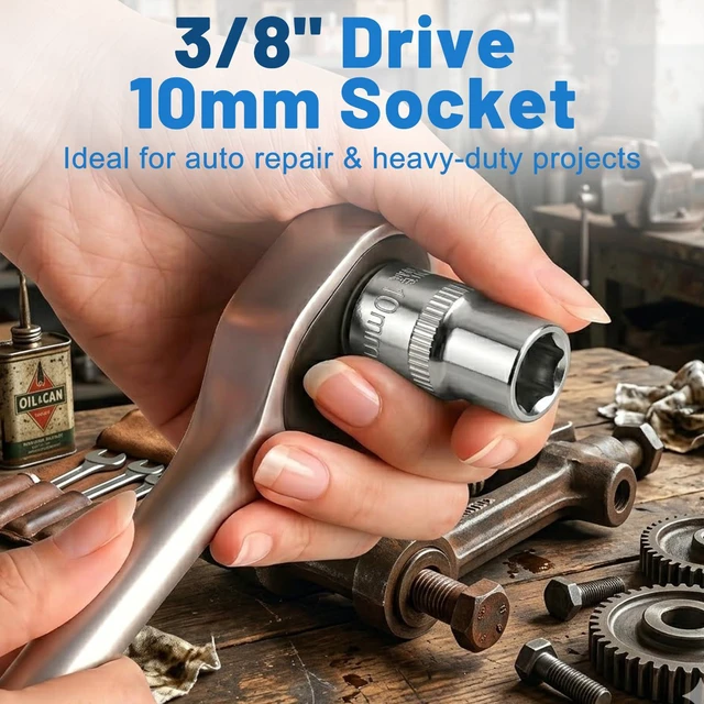 Alt view image 6 of 7 - 2 PCS 3/8" Drive 10mm Shallow Socket Set, 6-Point, Mirror Finish, Cr-V Steel
