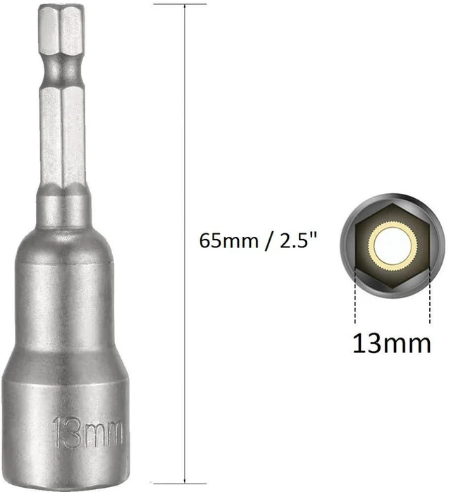 Alt view image 2 of 7 - Set of 2 Magnetic Socket 13mm, 1/4" Hex Shank Drill Adapter for Nut Driver, Power Drills and Impact Socket Adapter, 65mm Length