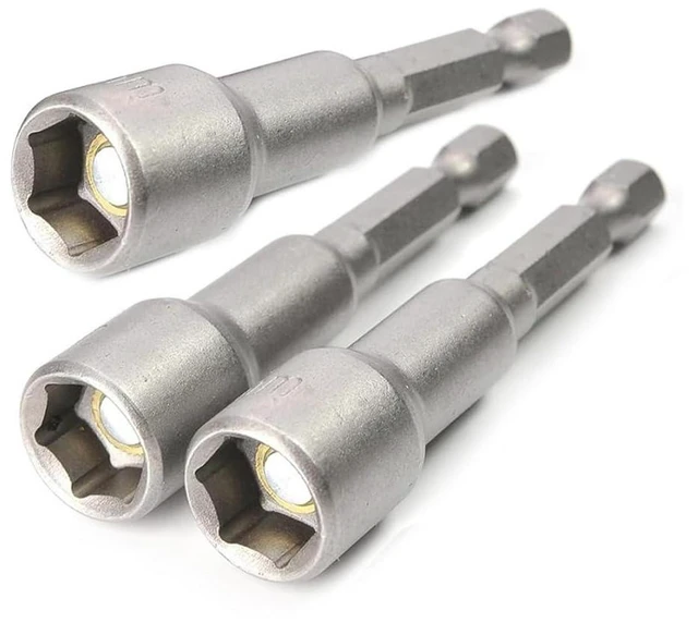 Main image of Set of 3 Magnetic Socket 8mm, 1/4" Hex Shank Drill Adapter for Nut Driver, Power Drills and Impact Socket Adapter, 65mm Length