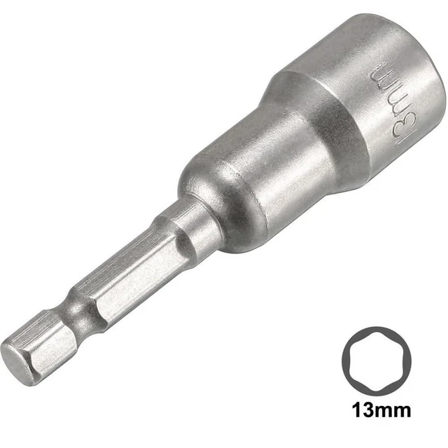 Alt view image 6 of 7 - Set of 2 Magnetic Socket 13mm, 1/4" Hex Shank Drill Adapter for Nut Driver, Power Drills and Impact Socket Adapter, 65mm Length