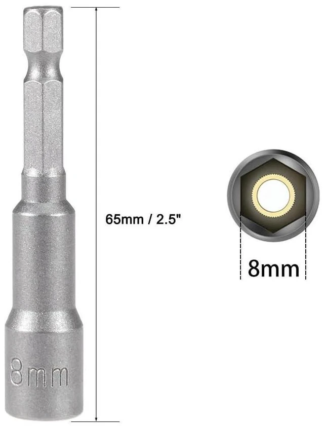 Alt view image 2 of 7 - Set of 3 Magnetic Socket 8mm, 1/4" Hex Shank Drill Adapter for Nut Driver, Power Drills and Impact Socket Adapter, 65mm Length