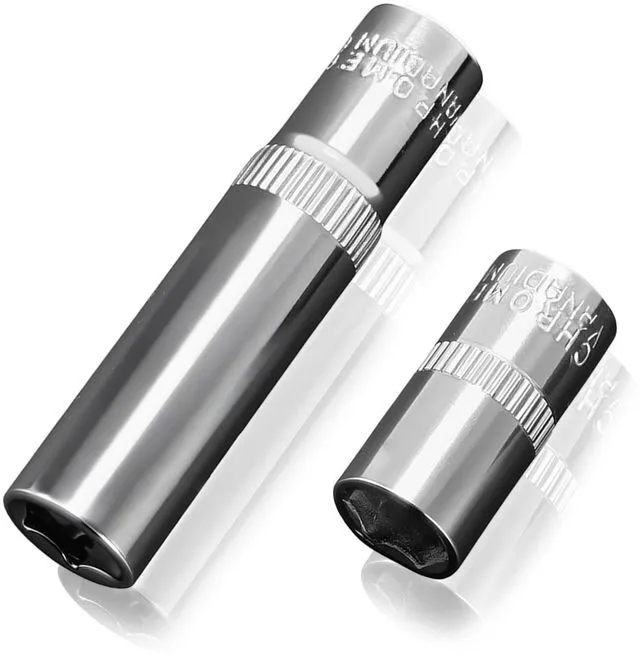 Main image of 2Pcs 1/4" Drive 8mm Deep & Shallow Socket Set 6-Point CR-V Metric Impact Socket for Ratchet Torque Electric Wrenches Car Repair, Mirror Chrome Finish