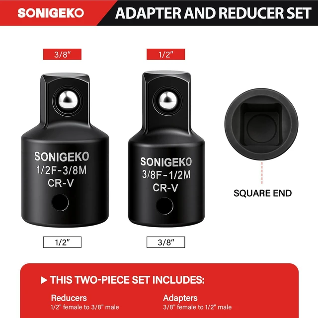 Alt view image 4 of 7 - 2-Piece Impact Socket Adapter and Reducer Set | 3/8"Female to 1/2 Male Adapter, 1/2" Female to 3/8"Male Reducer
