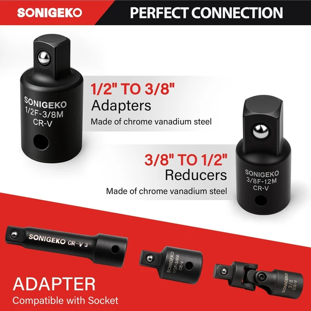 Alt view image 5 of 7 - 2-Piece Impact Socket Adapter and Reducer Set | 3/8"Female to 1/2 Male Adapter, 1/2" Female to 3/8"Male Reducer