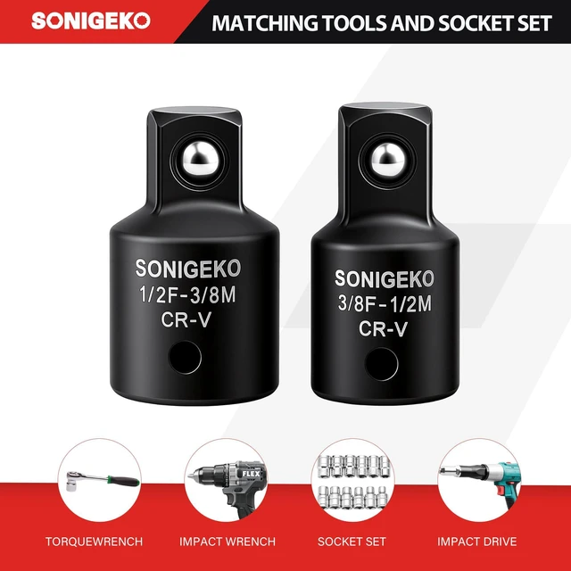 Alt view image 6 of 7 - 2-Piece Impact Socket Adapter and Reducer Set | 3/8"Female to 1/2 Male Adapter, 1/2" Female to 3/8"Male Reducer