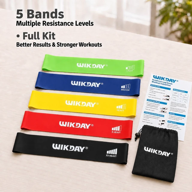Alt view image 7 of 7 - Resistance Bands for Working Out Exercise Loop Bands, Multicolor | Set of 5 Variety of Resistance Levels, Workout Equipment, Body Stretching Training, Home Travel Physical Therapy, Booty Legs