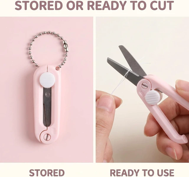 Alt view image 6 of 6 - 2 Pcs Pink Folding Scissors Safe Portable Travel Scissors Foldable Telescopic Cutter Pocket Mini Scissor with Keychain for Cutting, Scrapbooking, Crafting, Sewing Office Cutting Tools