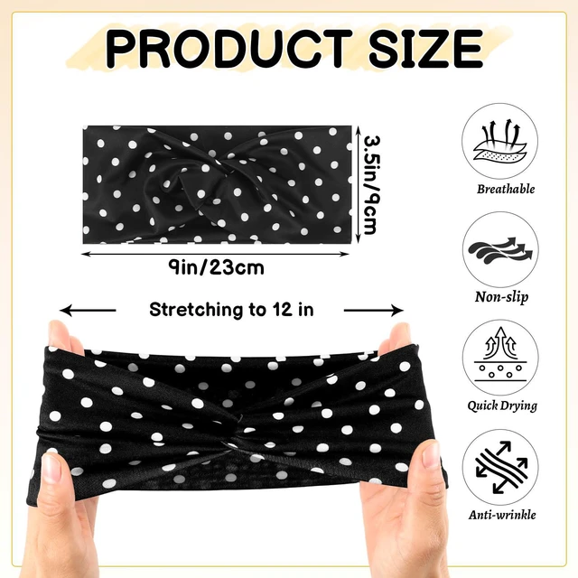 Alt view image 2 of 7 - 6Pcs Polka Dot Headbands for Women Non Slip Elastic Knotted Hair Bands | Boho Vintage Stripe Turban Headbands for Women Girls Hair Accessories