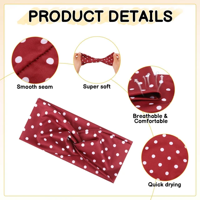 Alt view image 3 of 7 - 6Pcs Polka Dot Headbands for Women Non Slip Elastic Knotted Hair Bands | Boho Vintage Stripe Turban Headbands for Women Girls Hair Accessories