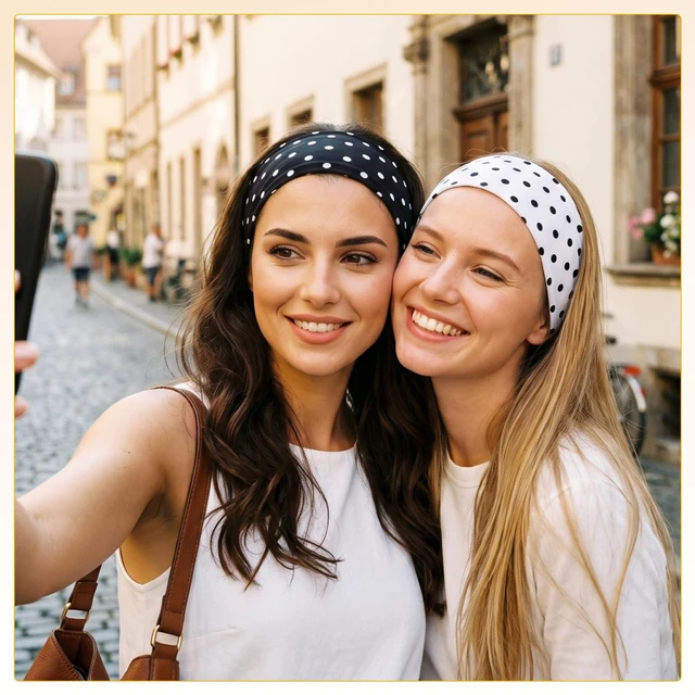 Alt view image 4 of 7 - 6Pcs Polka Dot Headbands for Women Non Slip Elastic Knotted Hair Bands | Boho Vintage Stripe Turban Headbands for Women Girls Hair Accessories