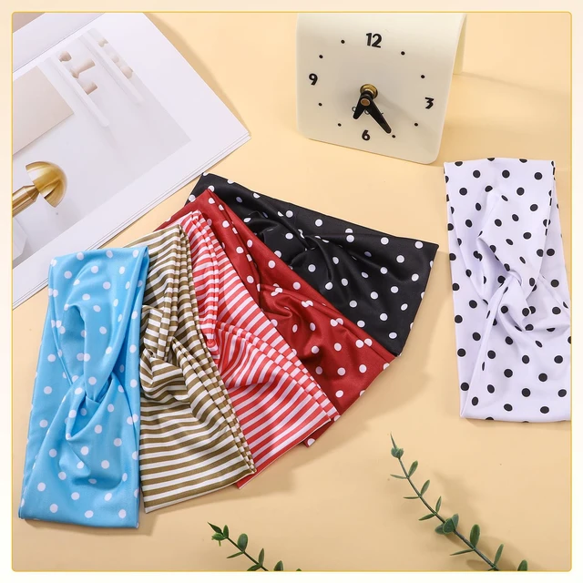 Alt view image 7 of 7 - 6Pcs Polka Dot Headbands for Women Non Slip Elastic Knotted Hair Bands | Boho Vintage Stripe Turban Headbands for Women Girls Hair Accessories