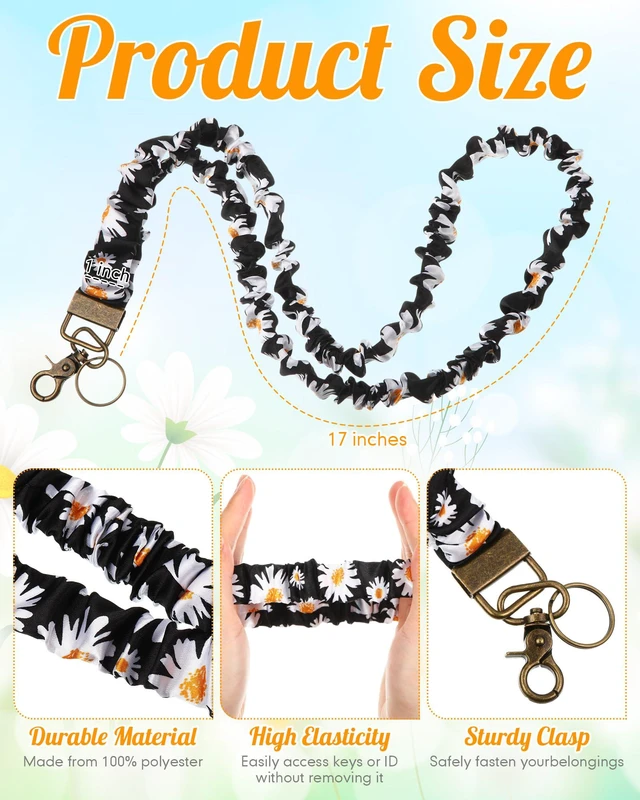 Alt view image 2 of 7 - Scrunchie Lanyards for ID Badges Keys, Garden Party | Teacher Gift Lanyards Cute Stretchy Retractable Keychain Holder for Nurse Women