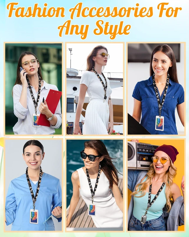 Alt view image 7 of 7 - Scrunchie Lanyards for ID Badges Keys, Garden Party | Teacher Gift Lanyards Cute Stretchy Retractable Keychain Holder for Nurse Women