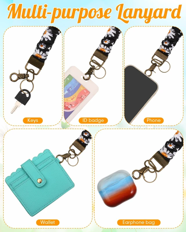 Alt view image 5 of 7 - Scrunchie Lanyards for ID Badges Keys, Garden Party | Teacher Gift Lanyards Cute Stretchy Retractable Keychain Holder for Nurse Women
