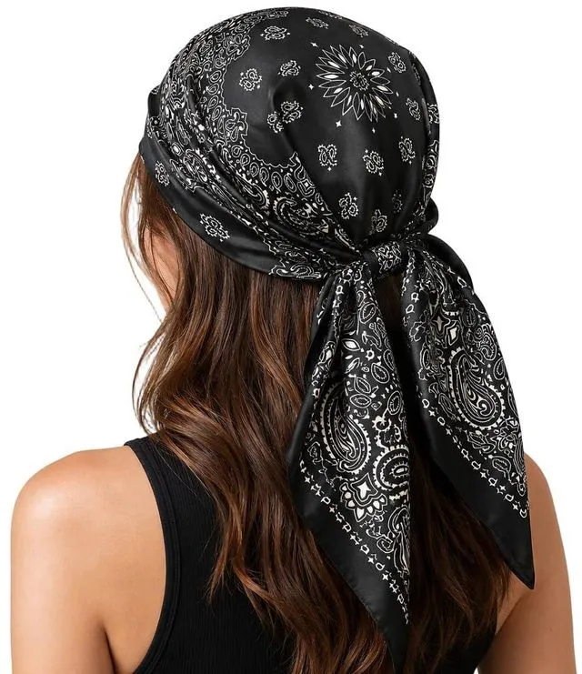 Main image of Women Paisley Hair Square Scarf 35.5", Silk Like Satin Sleeping Bonnet Wrap Nightcap Bandanas Square Scarf Headwear