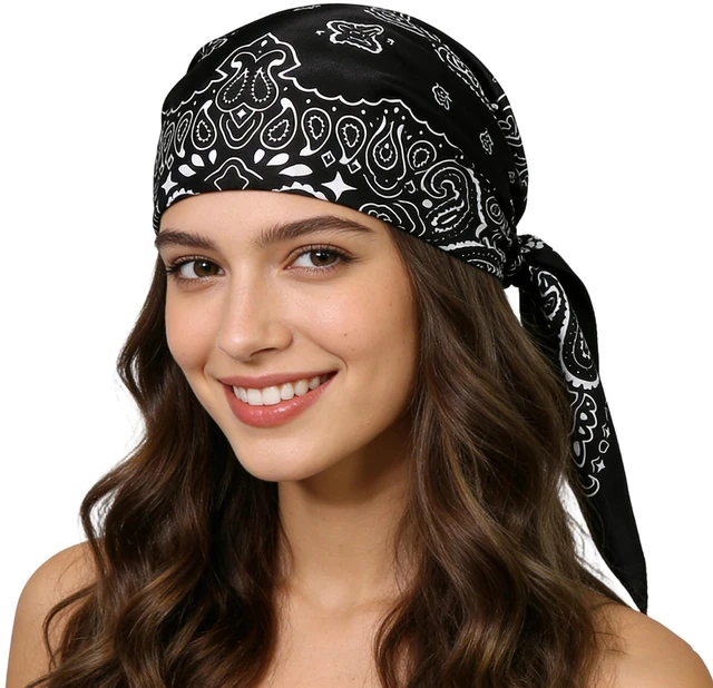 Alt view image 2 of 7 - Women Paisley Hair Square Scarf 35.5", Silk Like Satin Sleeping Bonnet Wrap Nightcap Bandanas Square Scarf Headwear
