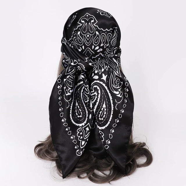 Alt view image 3 of 7 - Women Paisley Hair Square Scarf 35.5", Silk Like Satin Sleeping Bonnet Wrap Nightcap Bandanas Square Scarf Headwear