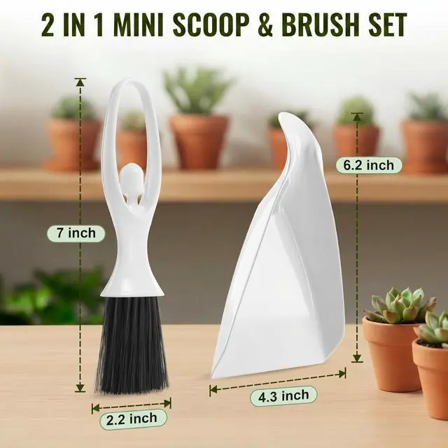 Alt view image 2 of 7 - Mini Soil Scoop and Brush Set for Indoor Plant Repotting | 2 in 1 Plant Scoop Set, Mess Free Repotting, Mini Dustpan and Brush Set, for Succulents, Bonsai & Desktop Plant Care