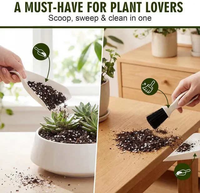 Alt view image 4 of 7 - Mini Soil Scoop and Brush Set for Indoor Plant Repotting | 2 in 1 Plant Scoop Set, Mess Free Repotting, Mini Dustpan and Brush Set, for Succulents, Bonsai & Desktop Plant Care