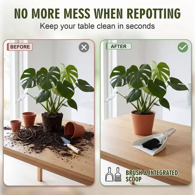 Alt view image 3 of 7 - Mini Soil Scoop and Brush Set for Indoor Plant Repotting | 2 in 1 Plant Scoop Set, Mess Free Repotting, Mini Dustpan and Brush Set, for Succulents, Bonsai & Desktop Plant Care