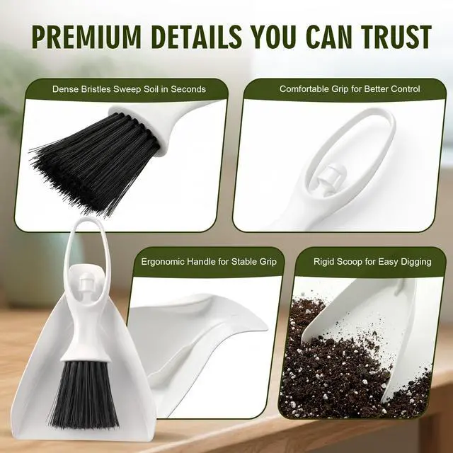 Alt view image 6 of 7 - Mini Soil Scoop and Brush Set for Indoor Plant Repotting | 2 in 1 Plant Scoop Set, Mess Free Repotting, Mini Dustpan and Brush Set, for Succulents, Bonsai & Desktop Plant Care