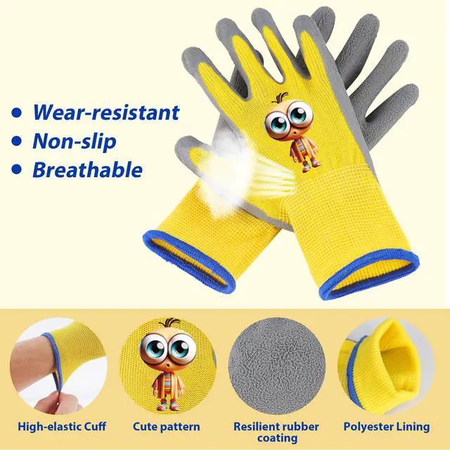 Alt view image 2 of 5 - Gardening Gloves, 2 Pair Toddler Gardening Gloves, Girls Glove, Rubber Non-Slip Safety Work Gloves for Kids, Youth, Garden, Fishing, Cycling and Gardening Tools (Ages 3-5)