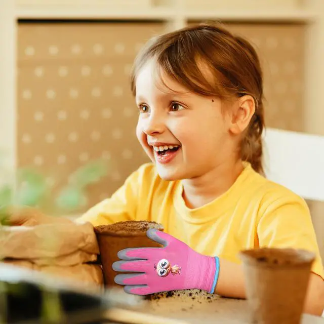 Alt view image 3 of 5 - Gardening Gloves, 2 Pair Toddler Gardening Gloves, Girls Glove, Rubber Non-Slip Safety Work Gloves for Kids, Youth, Garden, Fishing, Cycling and Gardening Tools (Ages 3-5)