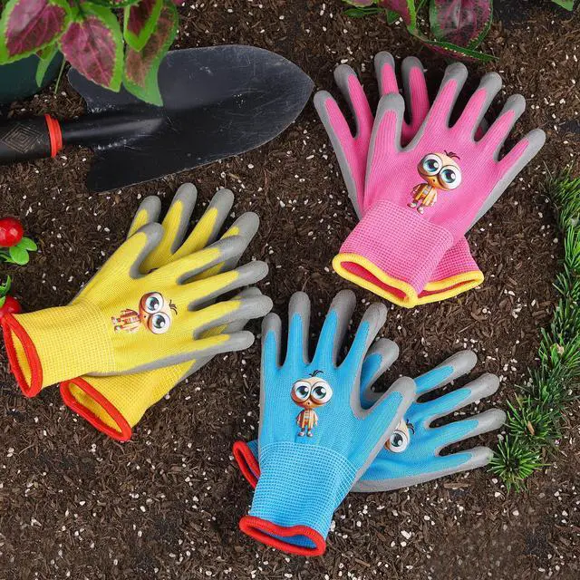 Alt view image 5 of 5 - Gardening Gloves, 2 Pair Toddler Gardening Gloves, Girls Glove, Rubber Non-Slip Safety Work Gloves for Kids, Youth, Garden, Fishing, Cycling and Gardening Tools (Ages 3-5)