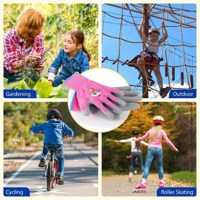 Alt view image 4 of 5 - Gardening Gloves, 2 Pair Toddler Gardening Gloves, Girls Glove, Rubber Non-Slip Safety Work Gloves for Kids, Youth, Garden, Fishing, Cycling and Gardening Tools (Ages 3-5)